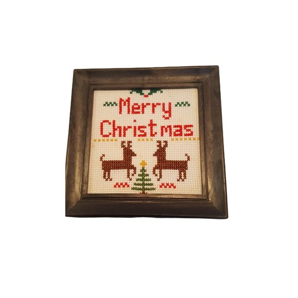 Vintage crossstitch Christmas classics lot of 3 wall hangings Peace Stocking Rei - Picture 3 of 9